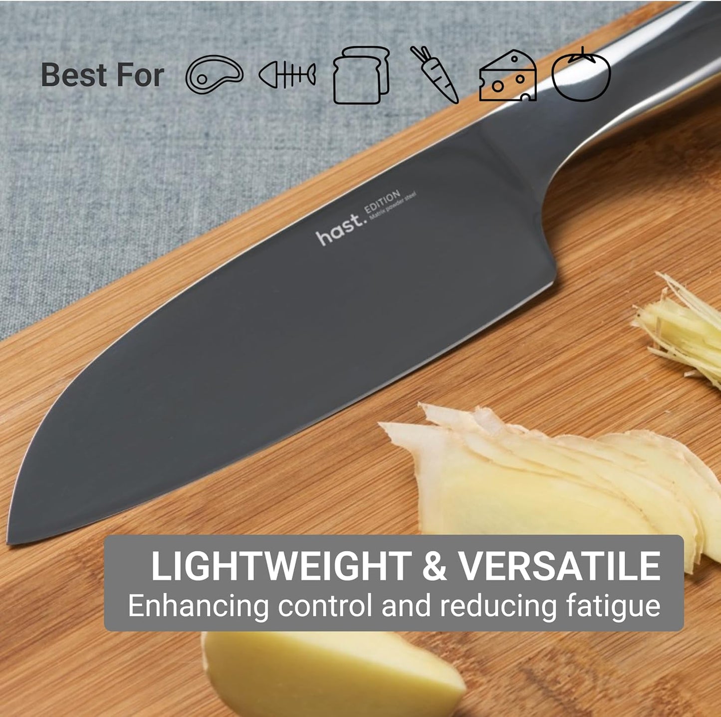 HAST 6-Inch Santoku Knife - Ultra-Sharp Japanese Chef Knife, Advanced Powder Steel, Lightweight, Ergonomic Handle, Sleek Minimalist Design, Red Dot Award Winner (Titanium Black)