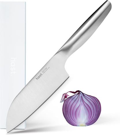 HAST 6-Inch Santoku Knife - Ultra-Sharp Japanese Chef Knife, Advanced Powder Steel, Lightweight, Ergonomic Handle, Sleek Minimalist Design, Red Dot Award Winner (Titanium Black)