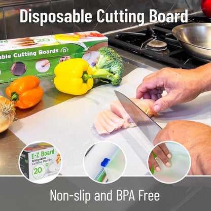 E-Z Board Disposable Plastic Cutting Board, 20 Square Feet, Easy Clean-Up and Convenient Use, Ideal for Camping, Hunting, Boating, and For People With Food Allergies, Clear