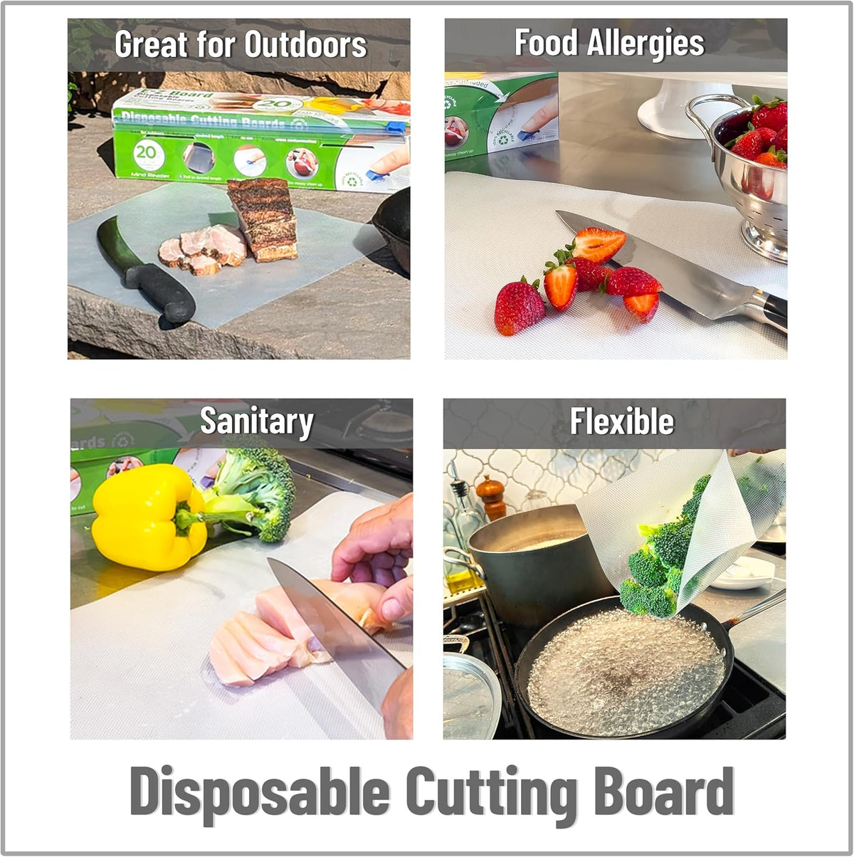 E-Z Board Disposable Plastic Cutting Board, 20 Square Feet, Easy Clean-Up and Convenient Use, Ideal for Camping, Hunting, Boating, and For People With Food Allergies, Clear