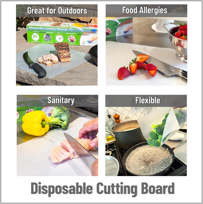 E-Z Board Disposable Plastic Cutting Board, 20 Square Feet, Easy Clean-Up and Convenient Use, Ideal for Camping, Hunting, Boating, and For People With Food Allergies, Clear