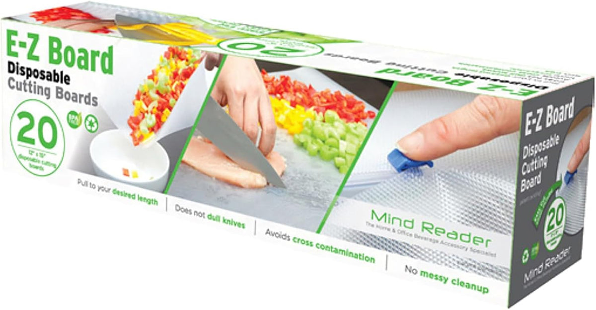 E-Z Board Disposable Plastic Cutting Board, 20 Square Feet, Easy Clean-Up and Convenient Use, Ideal for Camping, Hunting, Boating, and For People With Food Allergies, Clear