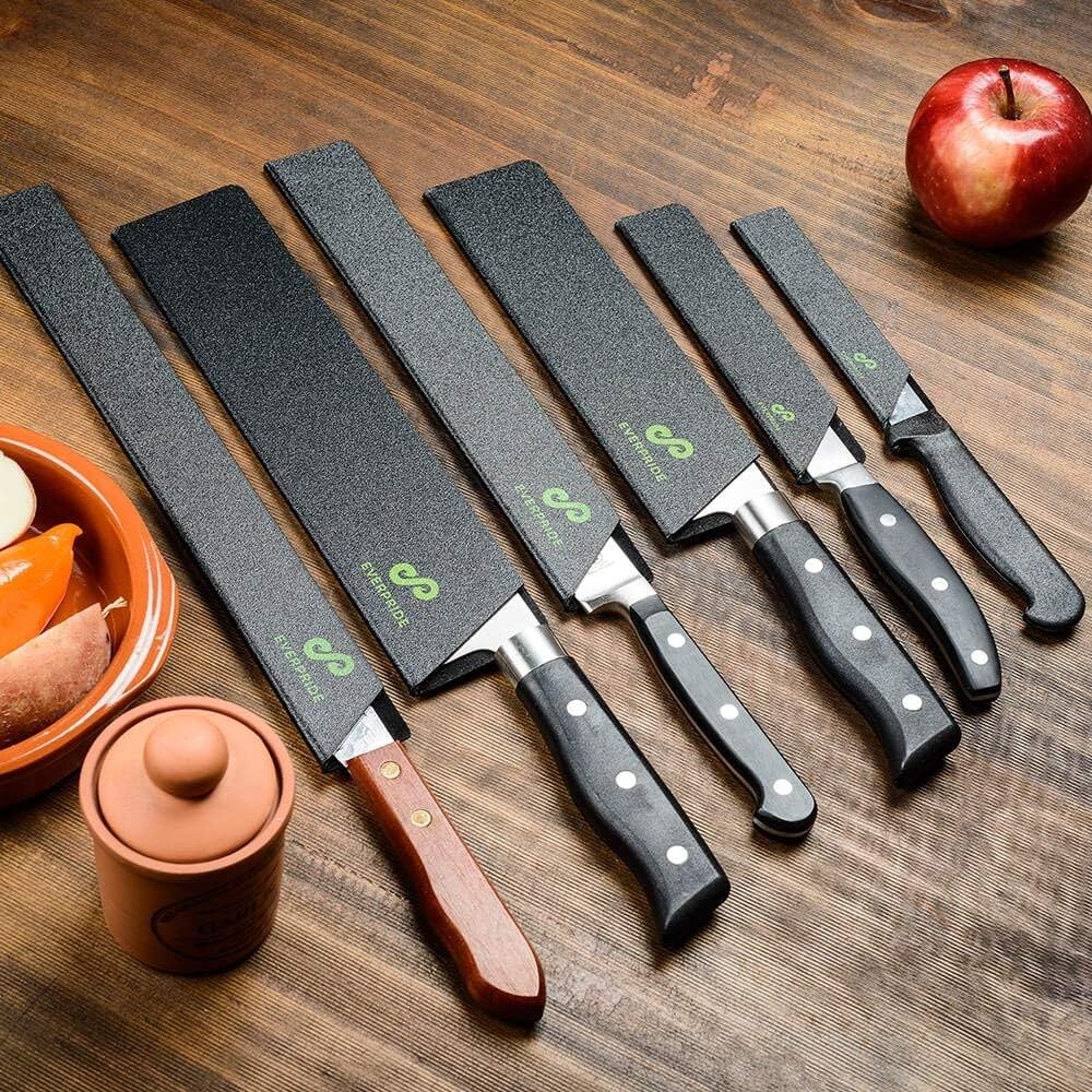 Chef Knife Sheath Set (7-Piece Set) Universal Blade Edge Cover Guards for Chef’s and Kitchen Knives – Durable, BPA-Free, Felt Lined, Sturdy ABS Plastic – Knives Not Included
