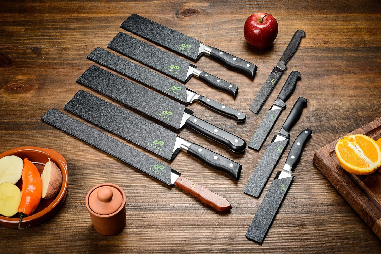 Chef Knife Sheath Set (7-Piece Set) Universal Blade Edge Cover Guards for Chef’s and Kitchen Knives – Durable, BPA-Free, Felt Lined, Sturdy ABS Plastic – Knives Not Included