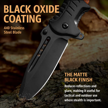 Spring Assisted Pocket Knife with Wood Handle & Glass Breaker & Pocket Clip - 3.66" Sharp Blade - Tactical Folding Knives - for Men Women Hunting Camping Military Survival Hiking Work EDC 0207