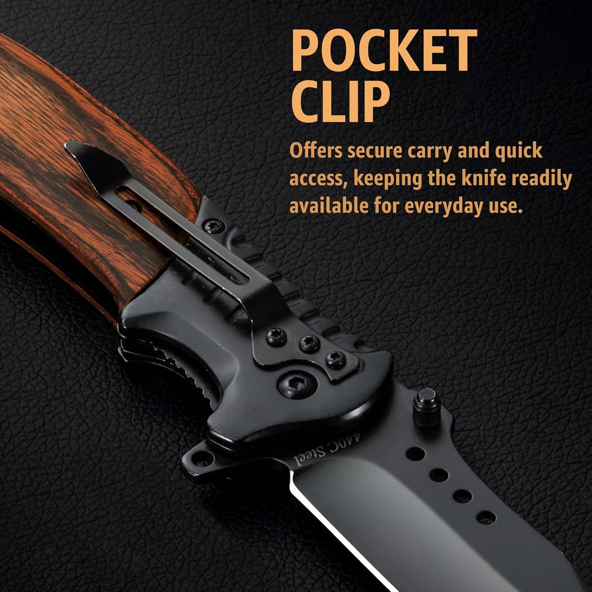 Spring Assisted Pocket Knife with Wood Handle & Glass Breaker & Pocket Clip - 3.66" Sharp Blade - Tactical Folding Knives - for Men Women Hunting Camping Military Survival Hiking Work EDC 0207