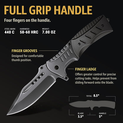 Spring Assisted Pocket Knife with Wood Handle & Glass Breaker & Pocket Clip - 3.66" Sharp Blade - Tactical Folding Knives - for Men Women Hunting Camping Military Survival Hiking Work EDC 0207