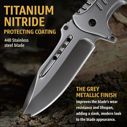 Spring Assisted Pocket Knife with Wood Handle & Glass Breaker & Pocket Clip - 3.66" Sharp Blade - Tactical Folding Knives - for Men Women Hunting Camping Military Survival Hiking Work EDC 0207
