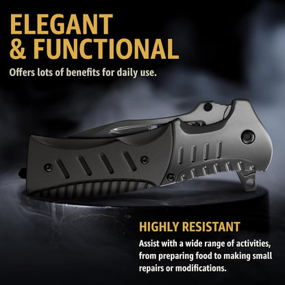 Spring Assisted Pocket Knife with Wood Handle & Glass Breaker & Pocket Clip - 3.66" Sharp Blade - Tactical Folding Knives - for Men Women Hunting Camping Military Survival Hiking Work EDC 0207