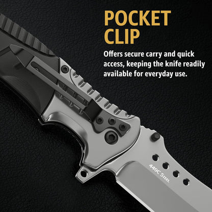 Spring Assisted Pocket Knife with Wood Handle & Glass Breaker & Pocket Clip - 3.66" Sharp Blade - Tactical Folding Knives - for Men Women Hunting Camping Military Survival Hiking Work EDC 0207