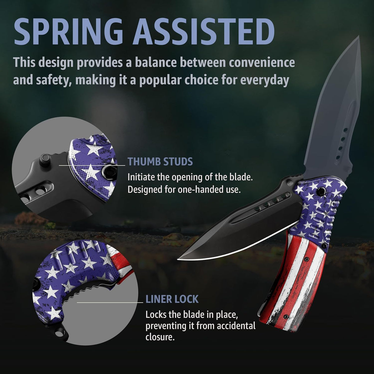 Spring Assisted Pocket Knife with Wood Handle & Glass Breaker & Pocket Clip - 3.66" Sharp Blade - Tactical Folding Knives - for Men Women Hunting Camping Military Survival Hiking Work EDC 0207