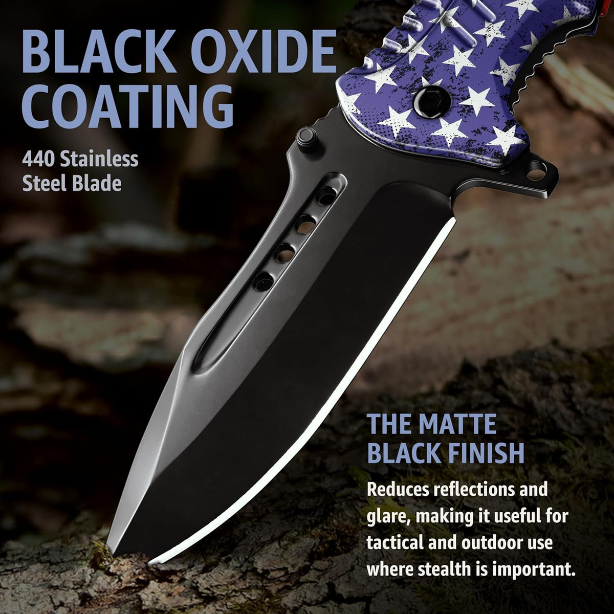 Spring Assisted Pocket Knife with Wood Handle & Glass Breaker & Pocket Clip - 3.66" Sharp Blade - Tactical Folding Knives - for Men Women Hunting Camping Military Survival Hiking Work EDC 0207