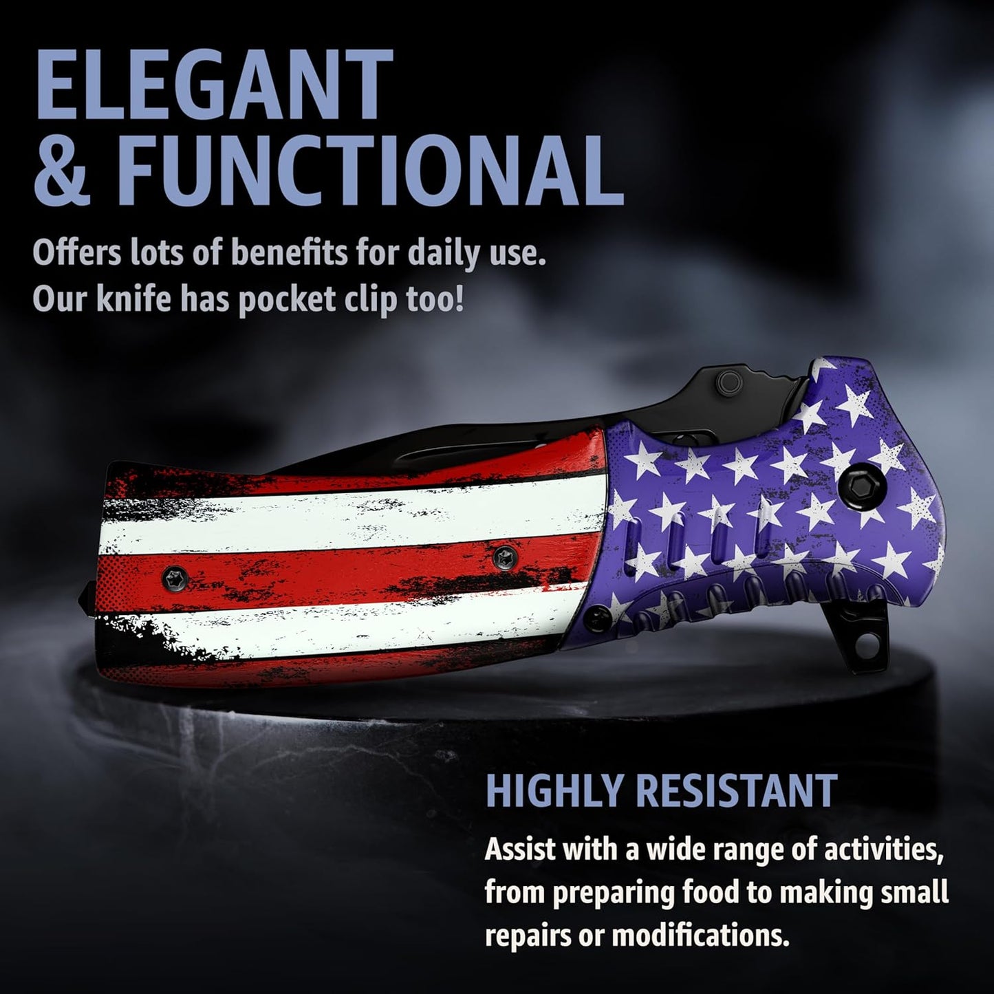 Spring Assisted Pocket Knife with Wood Handle & Glass Breaker & Pocket Clip - 3.66" Sharp Blade - Tactical Folding Knives - for Men Women Hunting Camping Military Survival Hiking Work EDC 0207