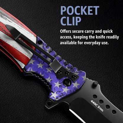 Spring Assisted Pocket Knife with Wood Handle & Glass Breaker & Pocket Clip - 3.66" Sharp Blade - Tactical Folding Knives - for Men Women Hunting Camping Military Survival Hiking Work EDC 0207