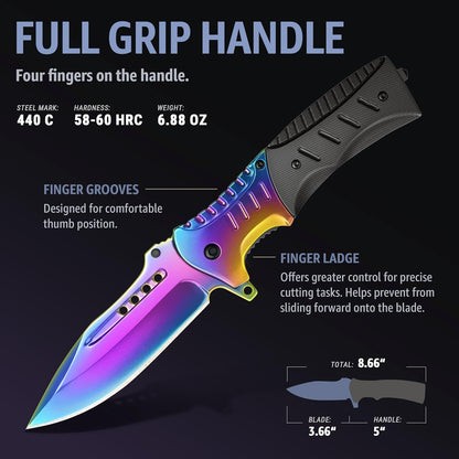Spring Assisted Pocket Knife with Wood Handle & Glass Breaker & Pocket Clip - 3.66" Sharp Blade - Tactical Folding Knives - for Men Women Hunting Camping Military Survival Hiking Work EDC 0207