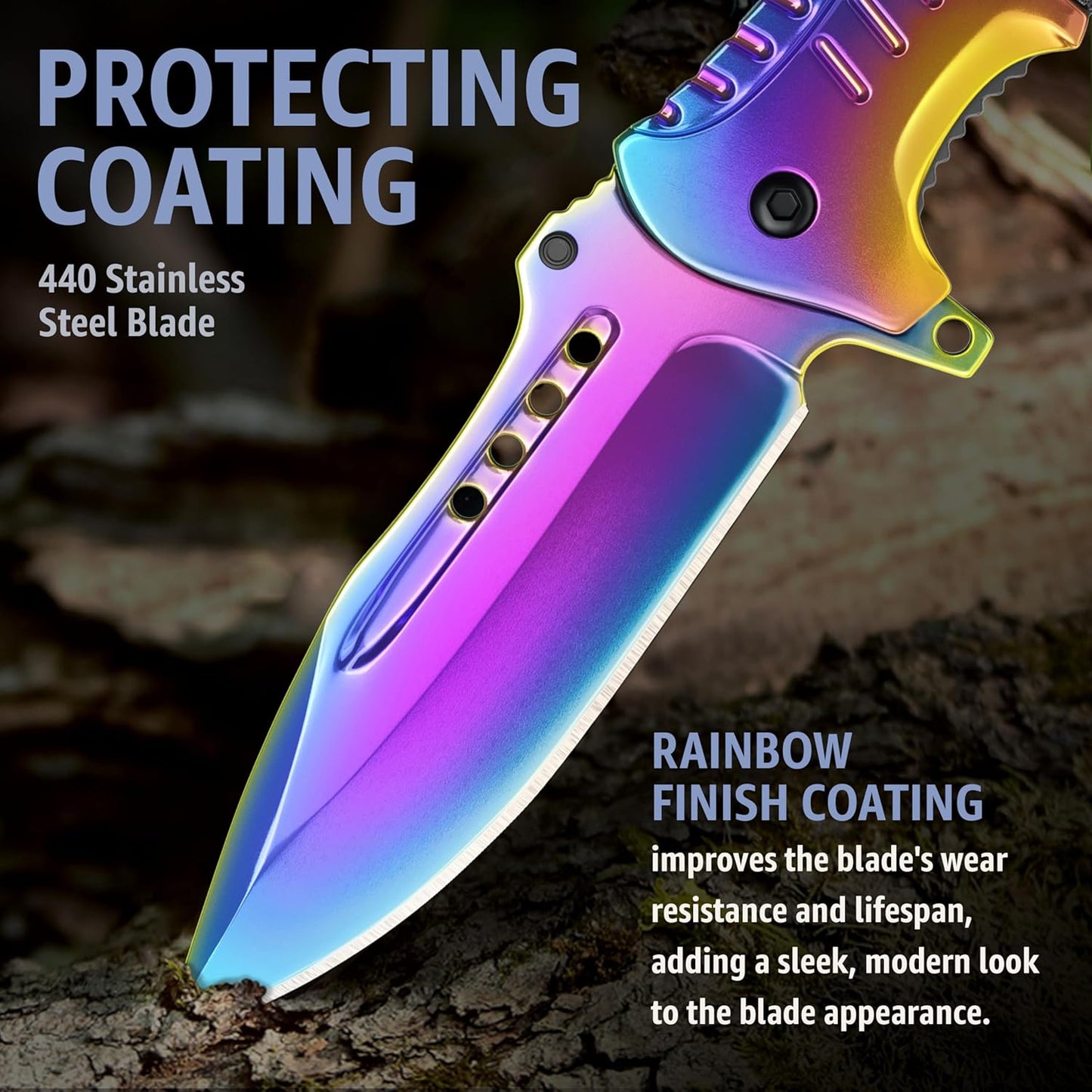 Spring Assisted Pocket Knife with Wood Handle & Glass Breaker & Pocket Clip - 3.66" Sharp Blade - Tactical Folding Knives - for Men Women Hunting Camping Military Survival Hiking Work EDC 0207