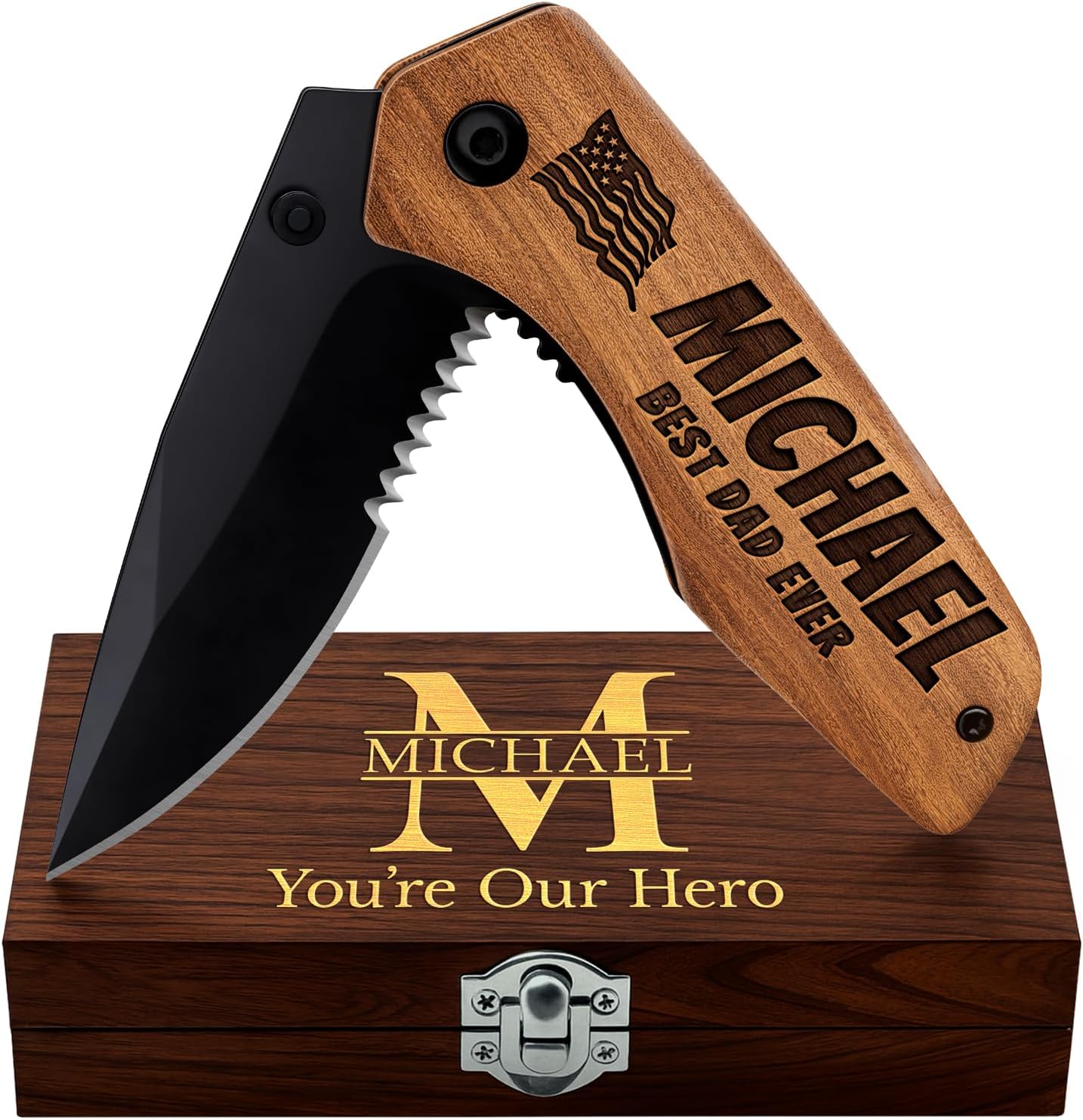 Spring Assisted Pocket Knife with Wood Handle & Glass Breaker & Pocket Clip - 3.66" Sharp Blade - Tactical Folding Knives - for Men Women Hunting Camping Military Survival Hiking Work EDC 0207