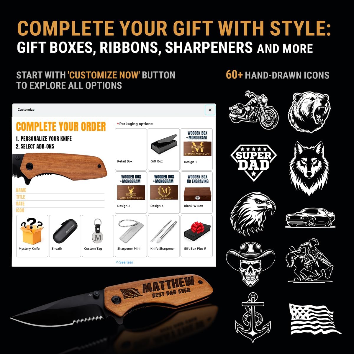 Spring Assisted Pocket Knife with Wood Handle & Glass Breaker & Pocket Clip - 3.66" Sharp Blade - Tactical Folding Knives - for Men Women Hunting Camping Military Survival Hiking Work EDC 0207