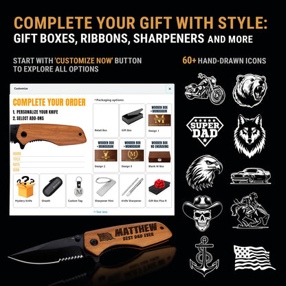 Spring Assisted Pocket Knife with Wood Handle & Glass Breaker & Pocket Clip - 3.66" Sharp Blade - Tactical Folding Knives - for Men Women Hunting Camping Military Survival Hiking Work EDC 0207