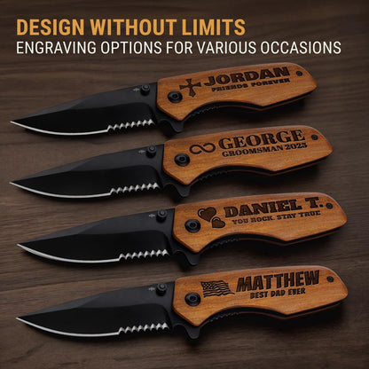 Spring Assisted Pocket Knife with Wood Handle & Glass Breaker & Pocket Clip - 3.66" Sharp Blade - Tactical Folding Knives - for Men Women Hunting Camping Military Survival Hiking Work EDC 0207