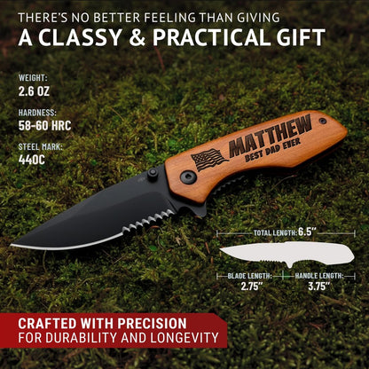 Spring Assisted Pocket Knife with Wood Handle & Glass Breaker & Pocket Clip - 3.66" Sharp Blade - Tactical Folding Knives - for Men Women Hunting Camping Military Survival Hiking Work EDC 0207