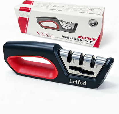 4in1 Knife Sharpener,3-Stage Manual Guided Knife Sharpeners,with Ceramic Stone, Tungsten Carbide Plates, Diamond rods