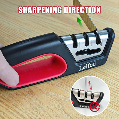4in1 Knife Sharpener,3-Stage Manual Guided Knife Sharpeners,with Ceramic Stone, Tungsten Carbide Plates, Diamond rods