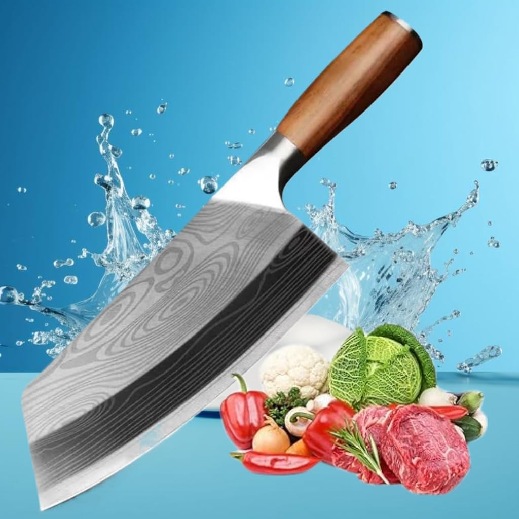 7Inch Meat Cleaver Vegetable Kitchen Knife Meat Cleaver Superior Class Stainless for Kitchen with gift box(German Steel Kitc