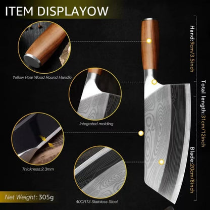 7Inch Meat Cleaver Vegetable Kitchen Knife Meat Cleaver Superior Class Stainless for Kitchen with gift box(German Steel Kitc