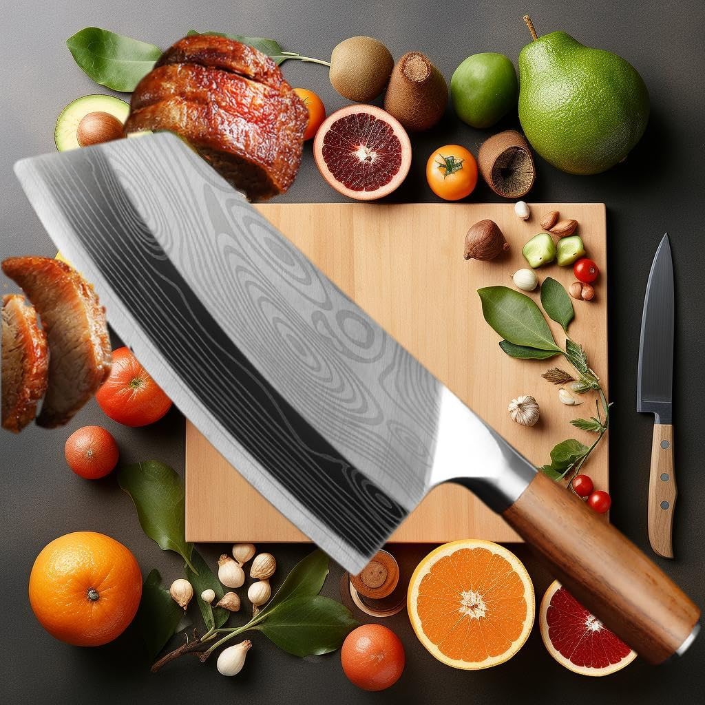 7Inch Meat Cleaver Vegetable Kitchen Knife Meat Cleaver Superior Class Stainless for Kitchen with gift box(German Steel Kitc