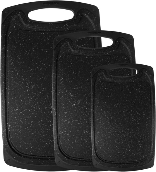 Large-Small Marble Cutting Boards Set of 3, Non Slip, Dishwasher Safe (Black)