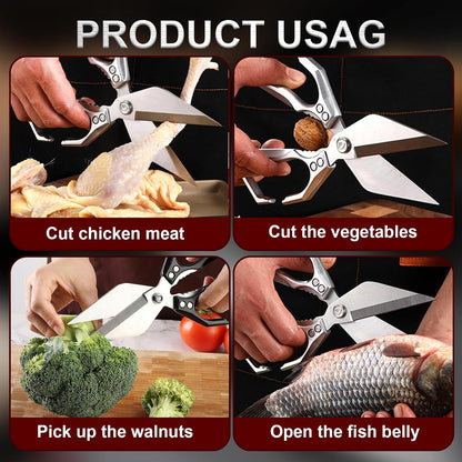 Kitchen Shears,Multifunctional Heavy-Duty Kitchen Shears,Japanese High-Carbon Steel Culinary Shears for Chicken, Meat, Seafood, Bone Cutting(Silver)