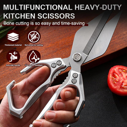 Kitchen Shears,Multifunctional Heavy-Duty Kitchen Shears,Japanese High-Carbon Steel Culinary Shears for Chicken, Meat, Seafood, Bone Cutting(Silver)