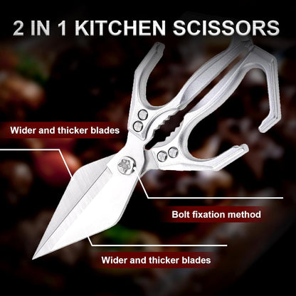 Kitchen Shears,Multifunctional Heavy-Duty Kitchen Shears,Japanese High-Carbon Steel Culinary Shears for Chicken, Meat, Seafood, Bone Cutting(Silver)