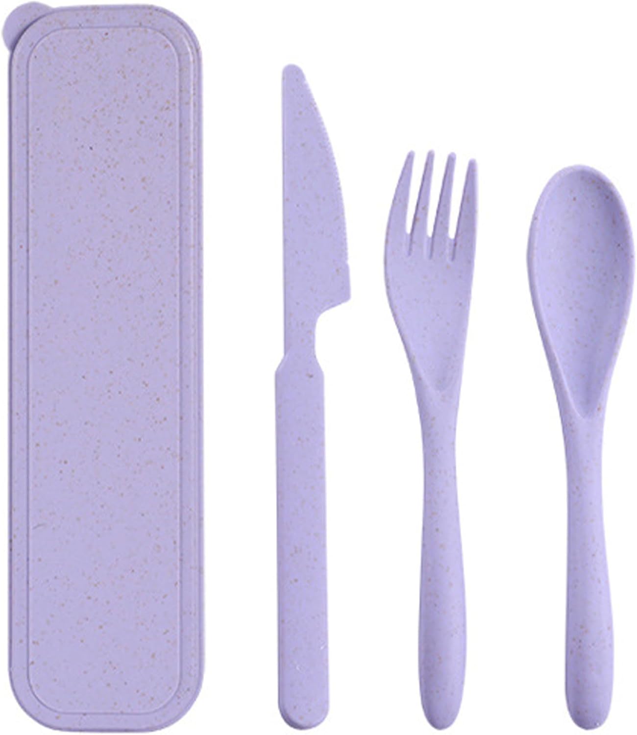 Reusable Travel Utensils with Case, Wheat Straw Portable Plastic Fork Spoons Knife Tableware, Eco-Friendly BPA Free Camping Cutlery for Lunch Box Accessories Work Picnic or Daily Use (Purple)
