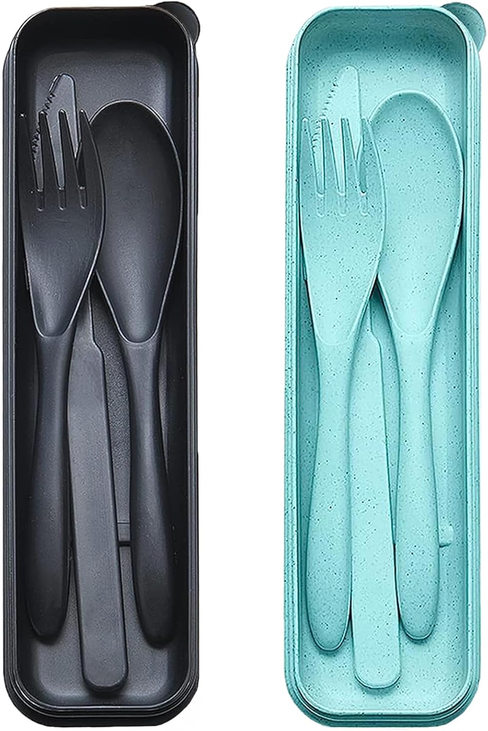Reusable Travel Utensils with Case, Wheat Straw Portable Plastic Fork Spoons Knife Tableware, Eco-Friendly BPA Free Camping Cutlery for Lunch Box Accessories Work Picnic or Daily Use (Purple)