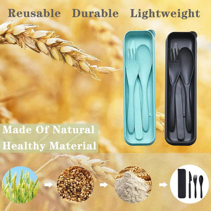 Reusable Travel Utensils with Case, Wheat Straw Portable Plastic Fork Spoons Knife Tableware, Eco-Friendly BPA Free Camping Cutlery for Lunch Box Accessories Work Picnic or Daily Use (Purple)