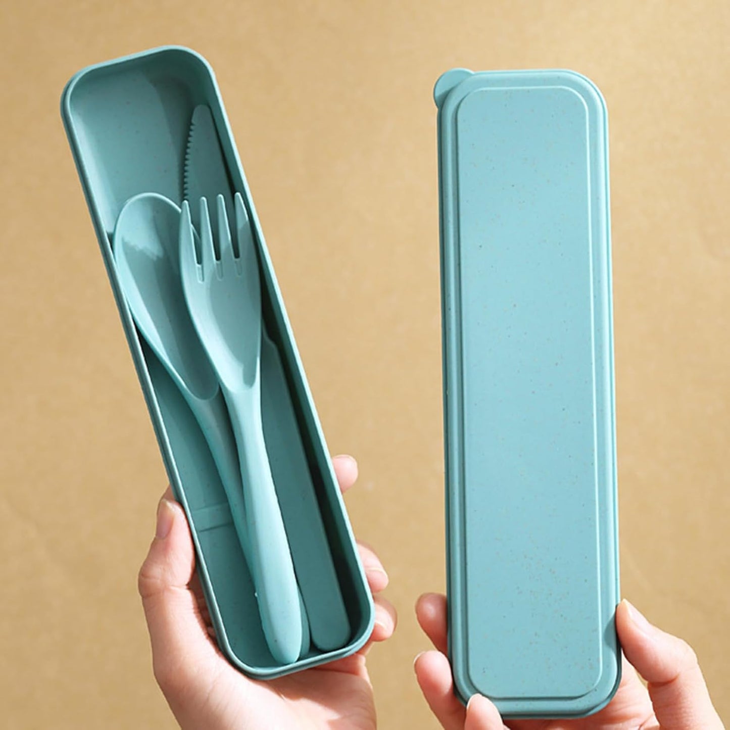 Reusable Travel Utensils with Case, Wheat Straw Portable Plastic Fork Spoons Knife Tableware, Eco-Friendly BPA Free Camping Cutlery for Lunch Box Accessories Work Picnic or Daily Use (Purple)