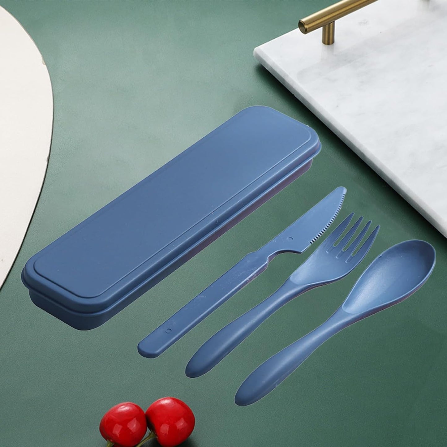 Reusable Travel Utensils with Case, Wheat Straw Portable Plastic Fork Spoons Knife Tableware, Eco-Friendly BPA Free Camping Cutlery for Lunch Box Accessories Work Picnic or Daily Use (Purple)