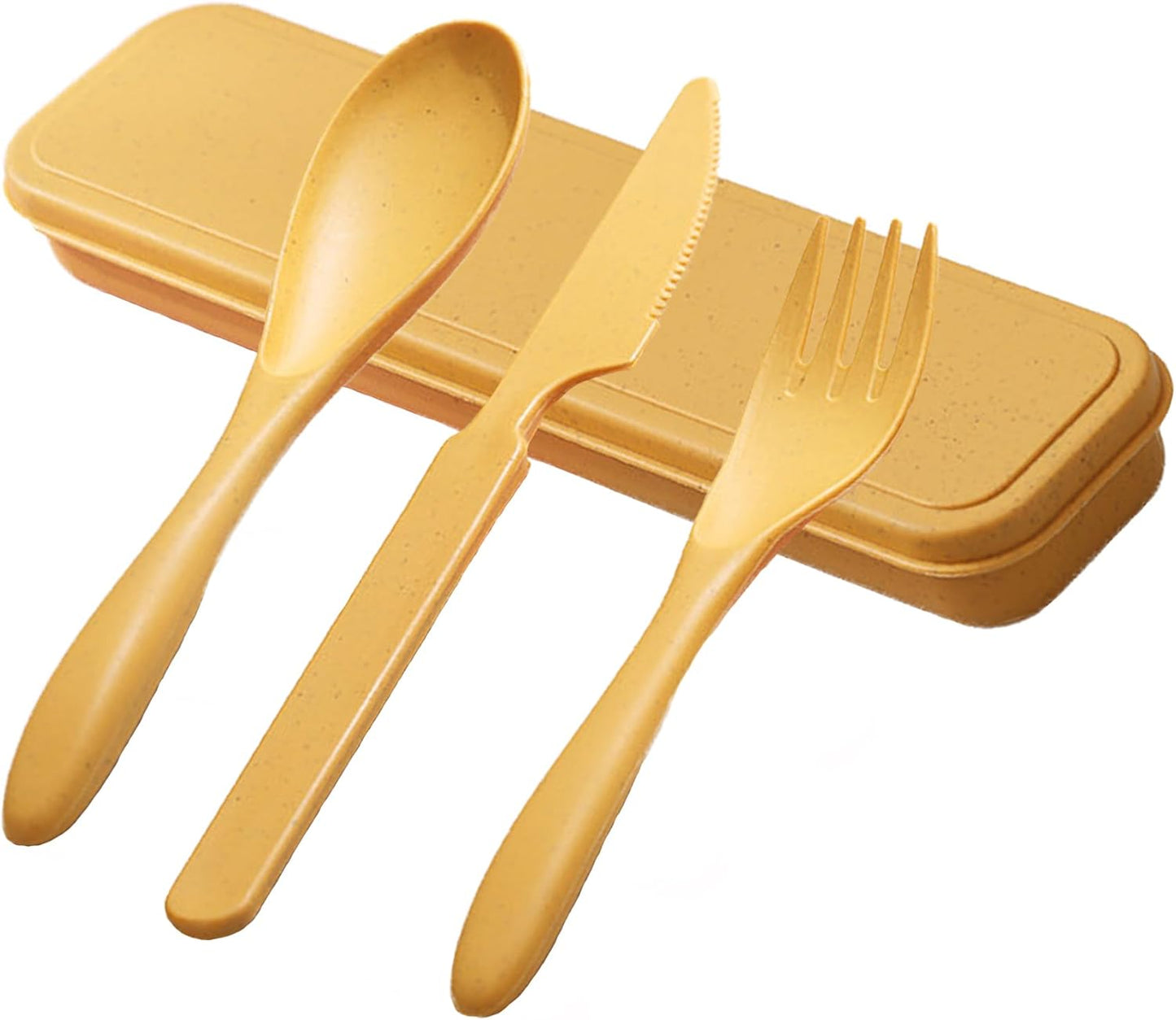 Reusable Travel Utensils with Case, Wheat Straw Portable Plastic Fork Spoons Knife Tableware, Eco-Friendly BPA Free Camping Cutlery for Lunch Box Accessories Work Picnic or Daily Use (Purple)