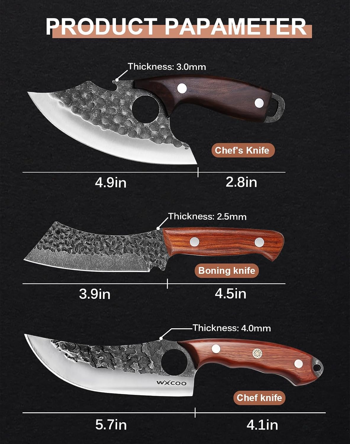 Hand Forged Hunting Knife with Leather Sheath High Carbon Steel Full Tang Butcher Boning Knife for Camping Hiking Fishing BBQ Single Blade Outdoor Cleaver for Meat Cutting and Game Processing