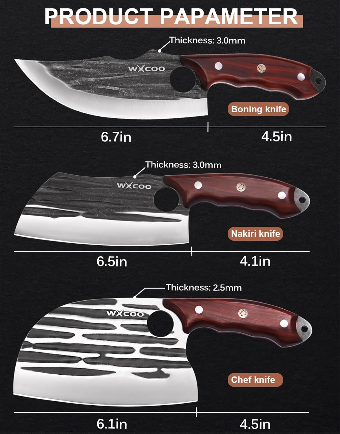 Hand Forged Hunting Knife with Leather Sheath High Carbon Steel Full Tang Butcher Boning Knife for Camping Hiking Fishing BBQ Single Blade Outdoor Cleaver for Meat Cutting and Game Processing