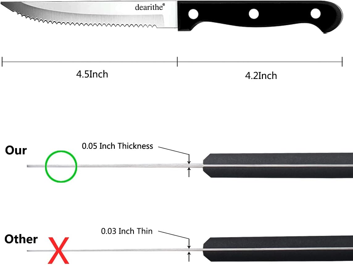 Steak Knives Set of 24, Black Full-Tang and Triple Rivet Serrated Steak Knives bulk, Stainless Steel Sharp Blade,4.5 In, For Restaurant Kitchen Tableware Camping,Dishwasher Safe
