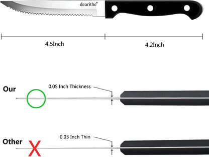 Steak Knives Set of 24, Black Full-Tang and Triple Rivet Serrated Steak Knives bulk, Stainless Steel Sharp Blade,4.5 In, For Restaurant Kitchen Tableware Camping,Dishwasher Safe