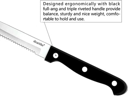 Steak Knives Set of 24, Black Full-Tang and Triple Rivet Serrated Steak Knives bulk, Stainless Steel Sharp Blade,4.5 In, For Restaurant Kitchen Tableware Camping,Dishwasher Safe