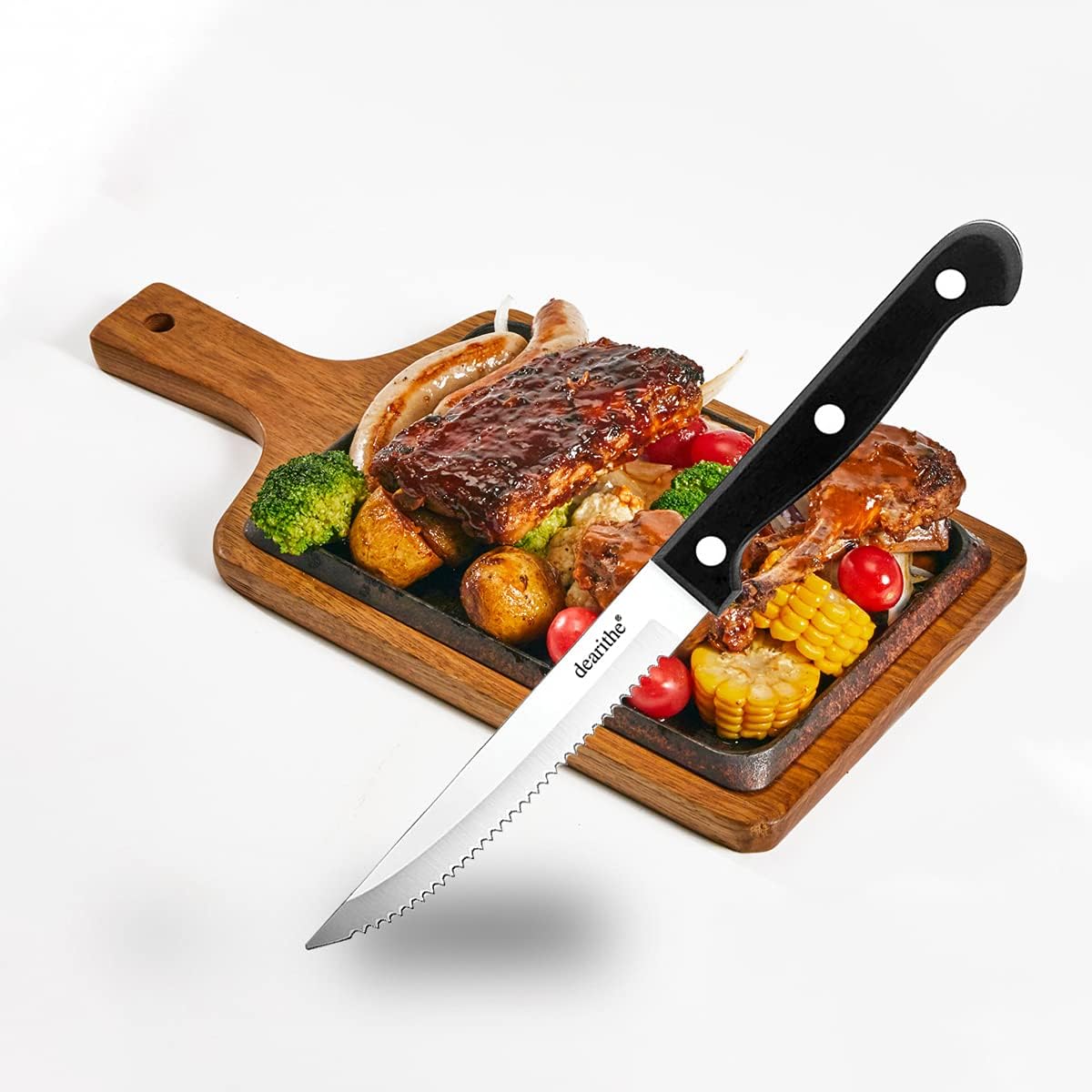 Steak Knives Set of 24, Black Full-Tang and Triple Rivet Serrated Steak Knives bulk, Stainless Steel Sharp Blade,4.5 In, For Restaurant Kitchen Tableware Camping,Dishwasher Safe