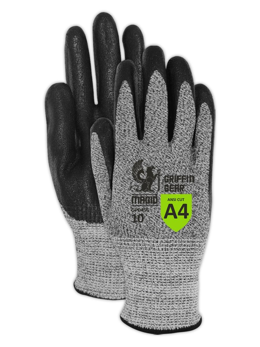 MAGID Griffin Gear ANSI A4 Liquid Repellent Nitrile Work Gloves , 12 Pairs, Size 9/Large, GPD452