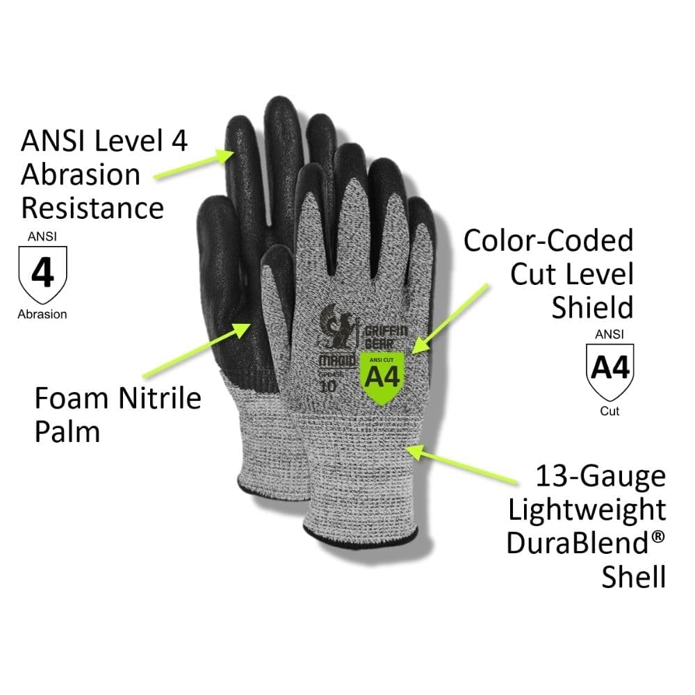 MAGID Griffin Gear ANSI A4 Liquid Repellent Nitrile Work Gloves , 12 Pairs, Size 9/Large, GPD452
