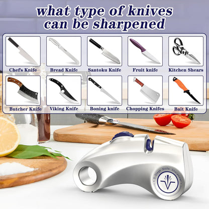 Manual Cycle Adjustment 15° 5-Stage Knife Sharpener | Diamond-Coated Carbide Ceramic, For Precision, Professional, Bread, Serrated, Chef's Knives, Scissors, Ergonomic Handle