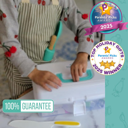 Tovla JR Kids Real Cooking and Baking Ultimate Gift Set | Montessori Kid-Safe Knives, Apron, Visual Cookbook, Timer, Storage Case & Tools | Premium Christmas & Birthday Gift for Girls & Boys